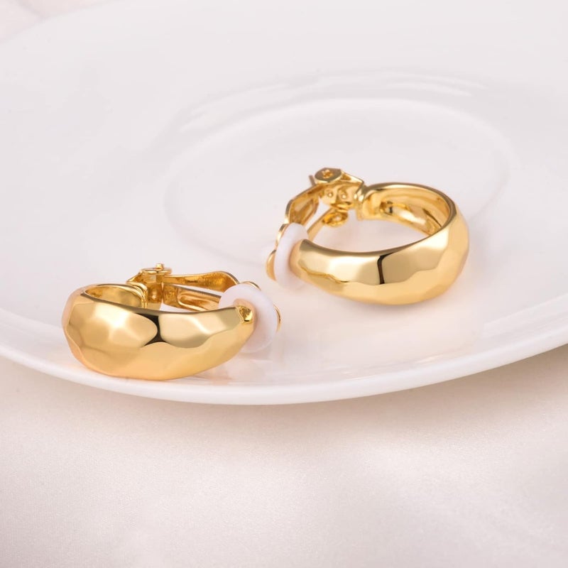 AllenCOCO Clip on Earrings Women, 14K Gold Hoop Clip-On Earrings for Women, Hypoallergenic Non Pierced Croissant Earrings - Image 3